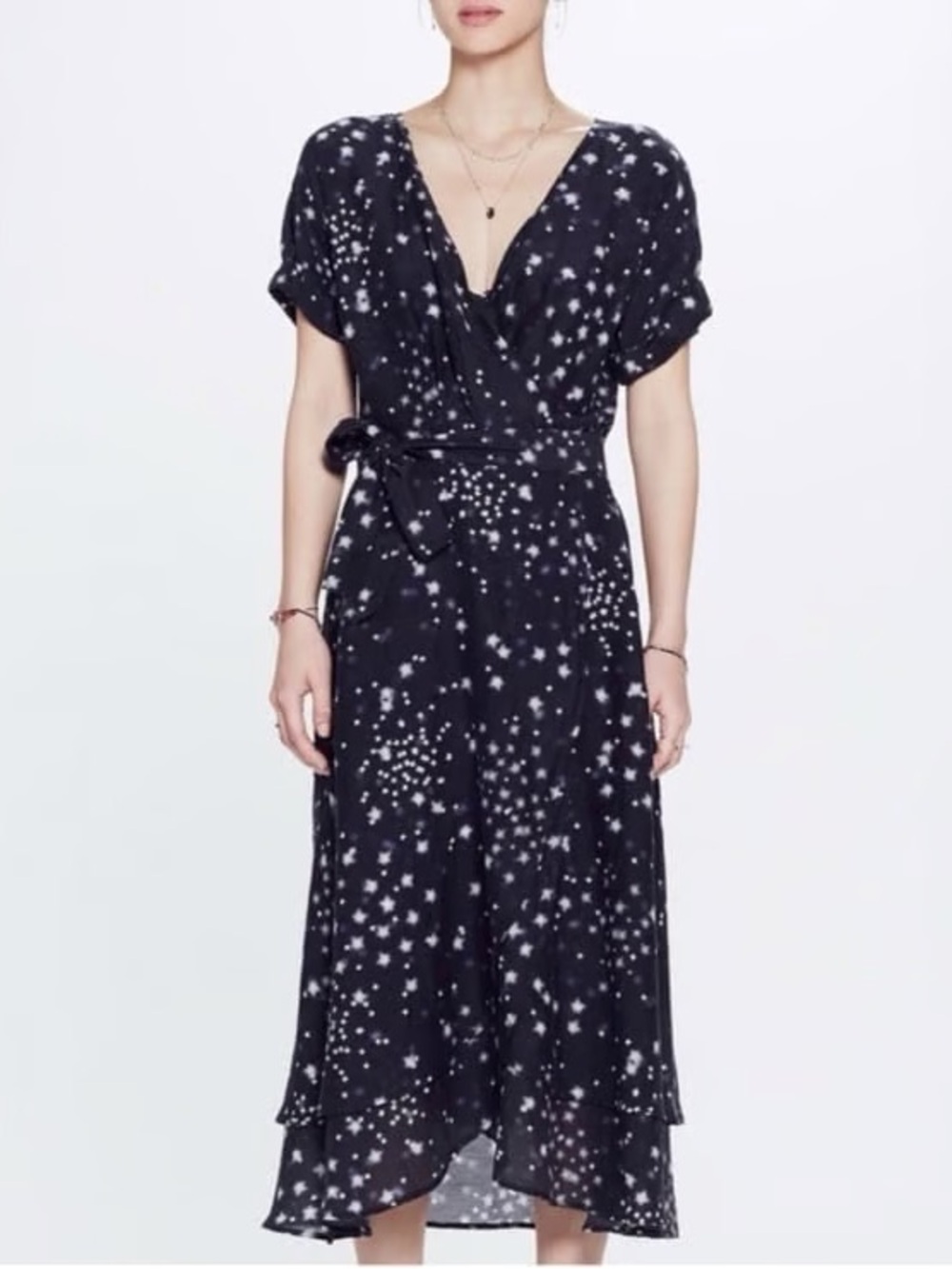 XIRENA Star Print Wrap Midi Dress -100% cotton